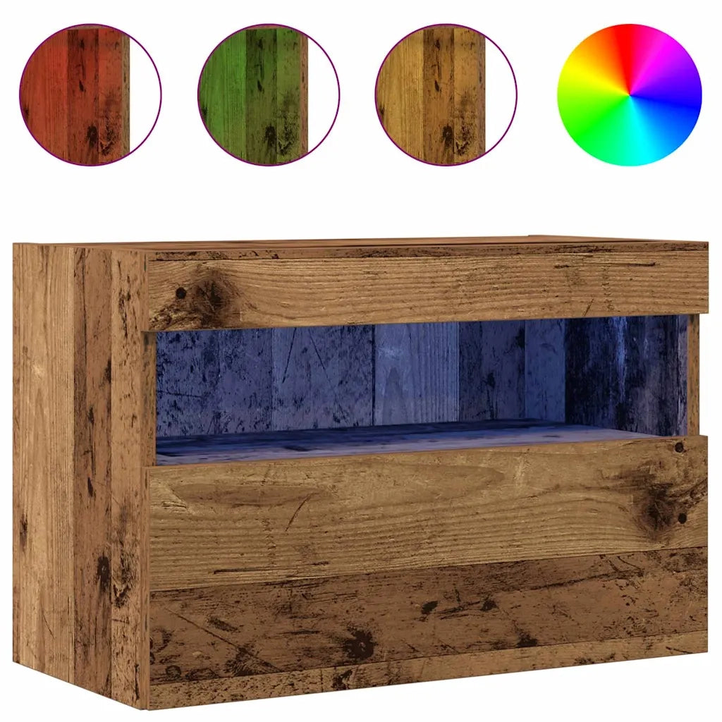 Mobile TV da parete con LED 2 pz | Armadietto TV | Mobile Porta TV Legno vecchio 60 x 30 x 40 cm