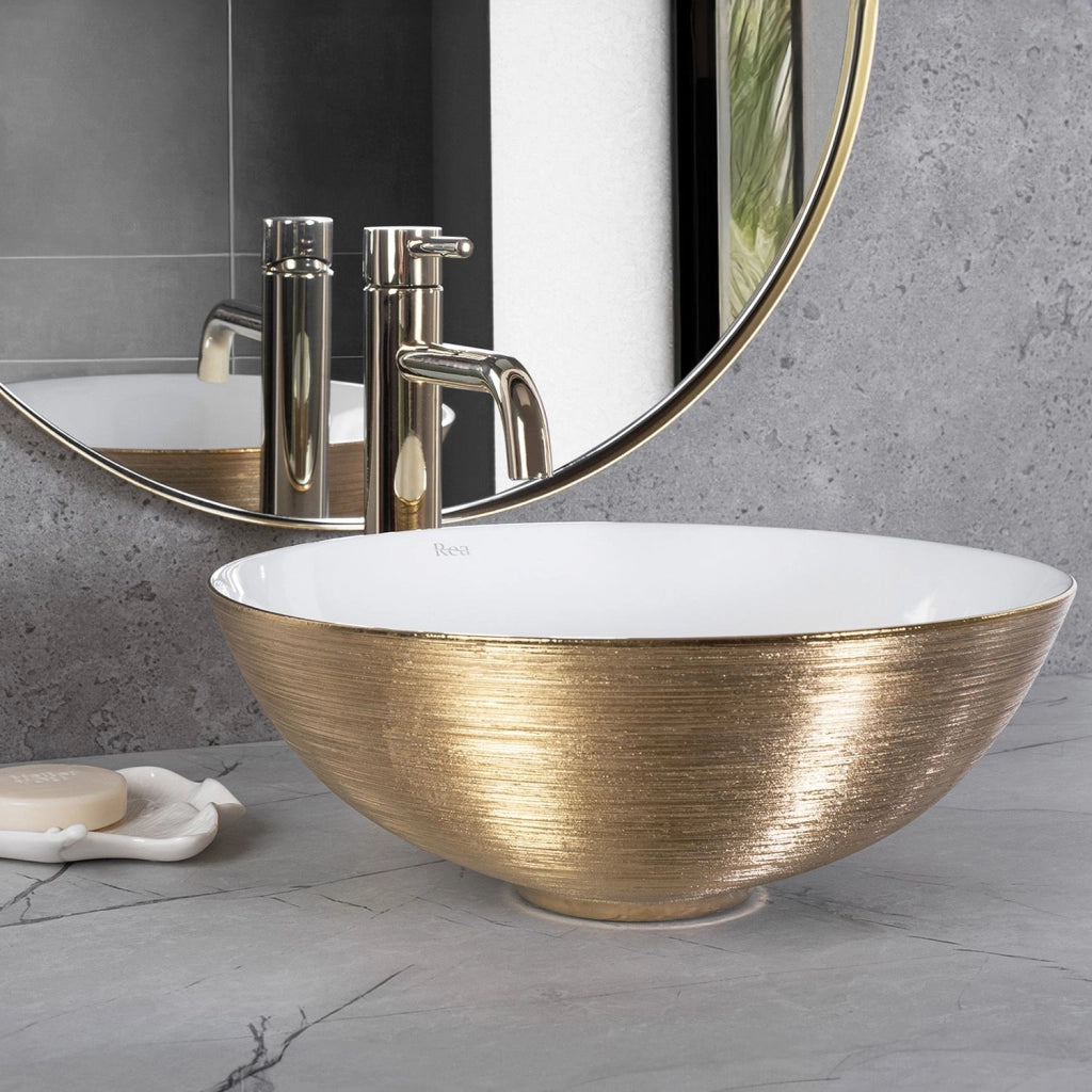 Lavabo Da Appoggio Rea Stella Gold Brush / White