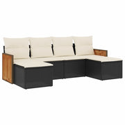 Set Divano da Giardino 6 pz | Set Salotto da Giardino con Cuscini Nero in Polyrattan