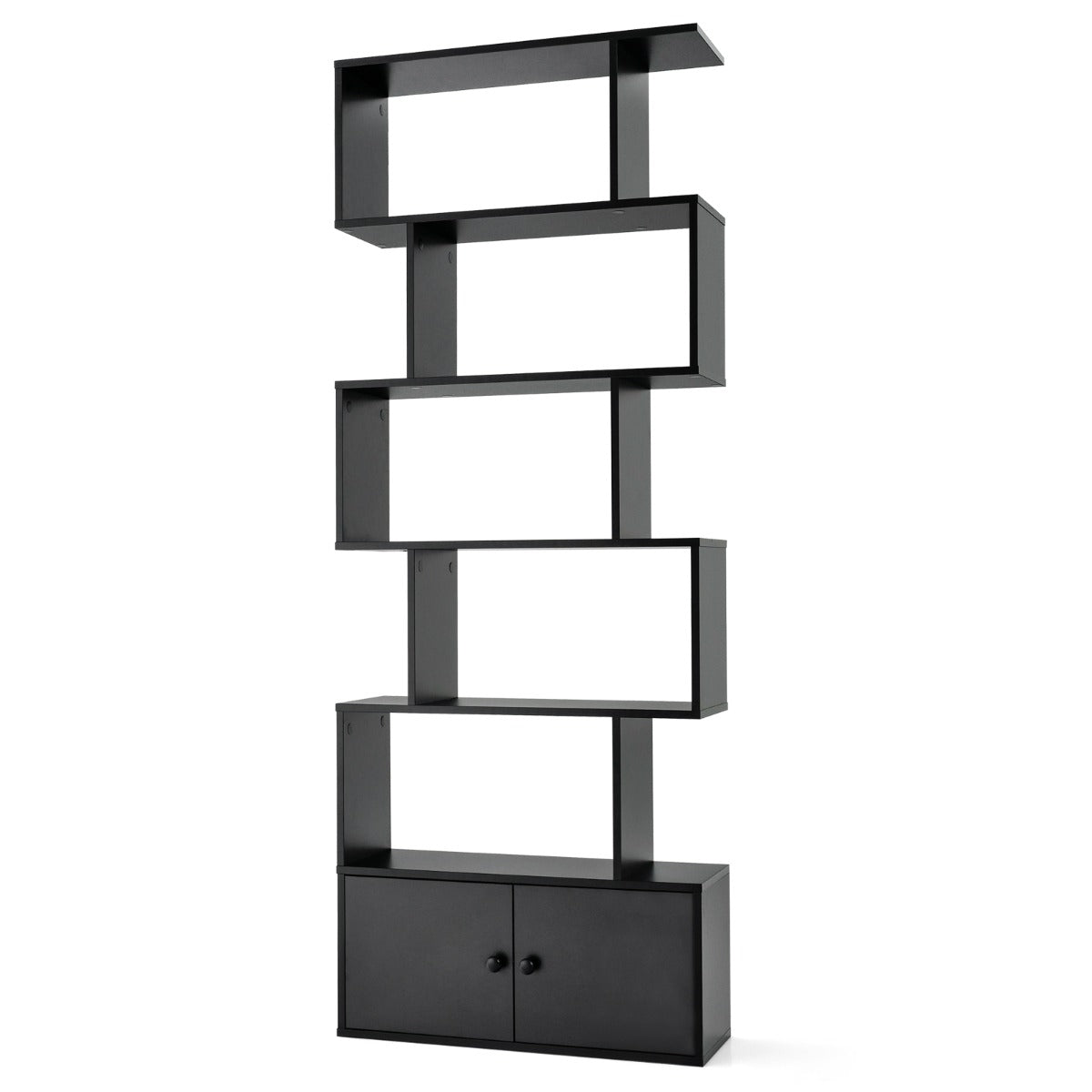 Libreria a scaletta 70 x 23 x 183 cm con mobile dal design geometrico moderno in legno nero 20_0010757