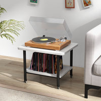 Tavolino in legno multifunzione con ruote girevoli-Mobiletto carrello con 2 ripiani 49x40x37cm Bianco e nero