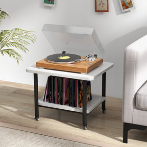 Tavolino in legno multifunzione con ruote girevoli-Mobiletto carrello con 2 ripiani 49x40x37cm Bianco e nero