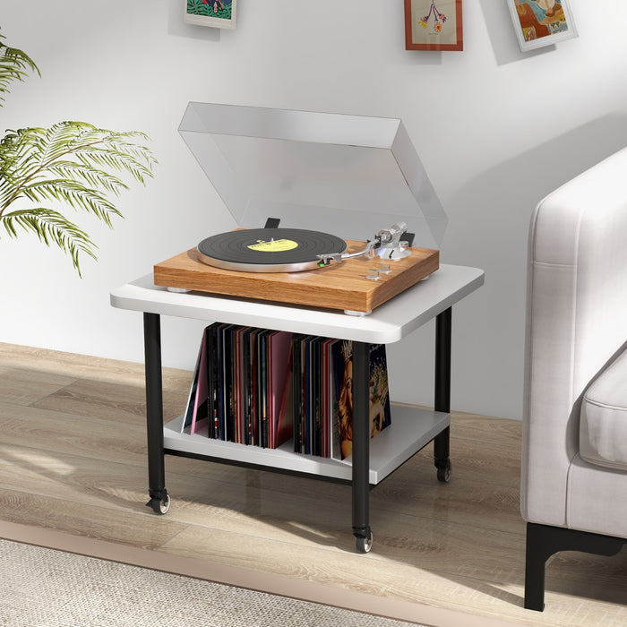 Tavolino in legno multifunzione con ruote girevoli-Mobiletto carrello con 2 ripiani 49x40x37cm Bianco e nero