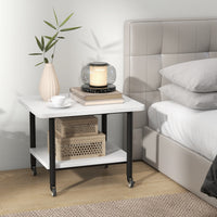 Tavolino in legno multifunzione con ruote girevoli-Mobiletto carrello con 2 ripiani 49x40x37cm Bianco e nero