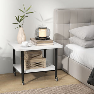Tavolino in legno multifunzione con ruote girevoli-Mobiletto carrello con 2 ripiani 49x40x37cm Bianco e nero