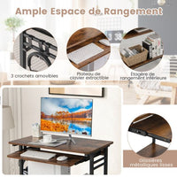 Scrivania per computer su ruote Scrivania per computer mobile con ripiano estraibile per tastiera per casa ufficio Camera dei bambini Marrone 20_0002071