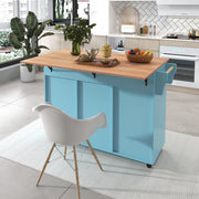 Carrello da cucina con piano pieghevole, 129x71x91,5 cm, blu, con cassetti, ripiani regolabili e ruote