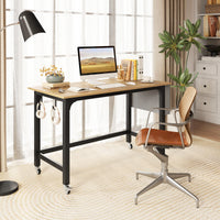 Scrivania per computer con ruote bloccabili borsa rimovibile e ganci per cuffie, Scrivania da ufficio per laptop Naturale-Scrivanie