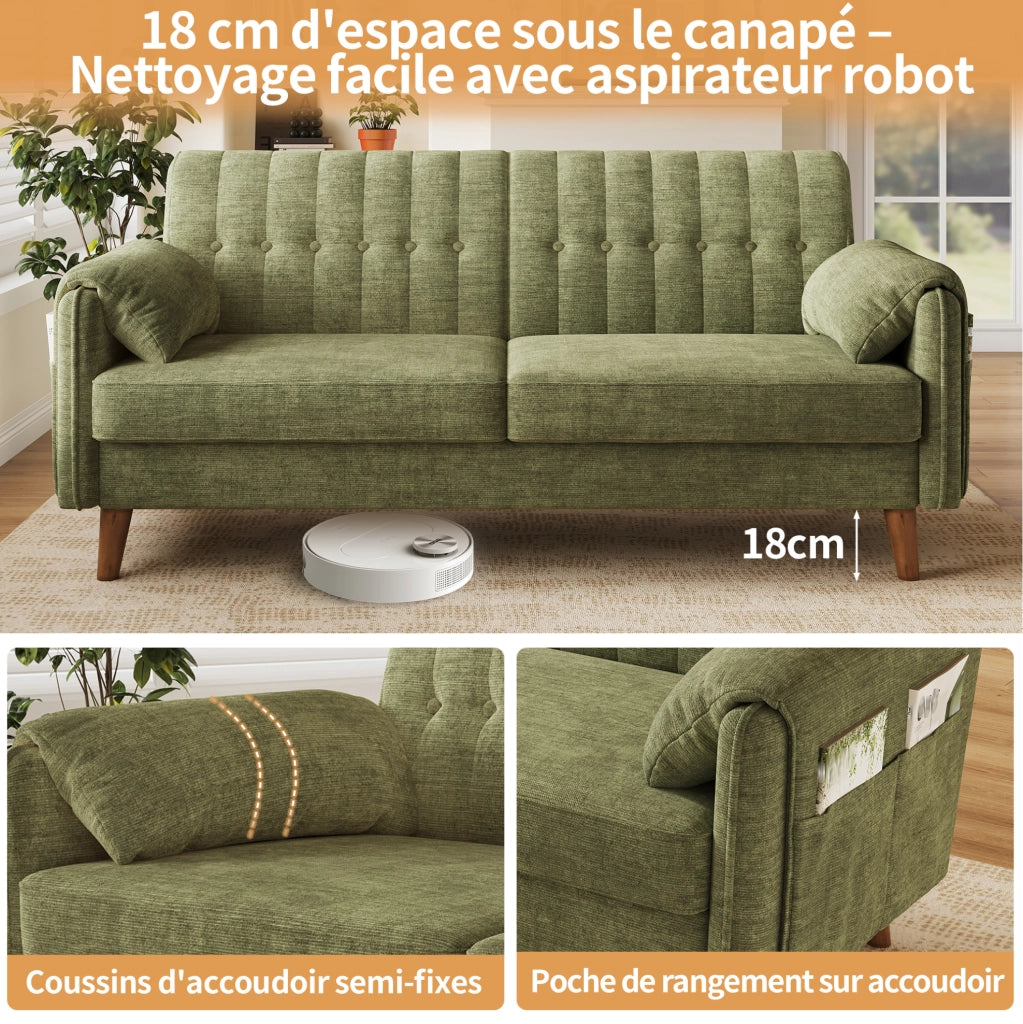 Divano modulare 2 posti in ciniglia verde; 161;5 x 79 x 83;5 cm