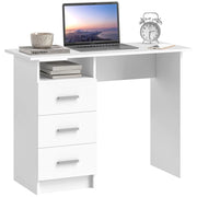 SCRIVANIA MODERNA IN LEGNO CON 3 CASSETTI E RIPIANO APERTO 100X40X75 CM BIANCA E MARRONE
