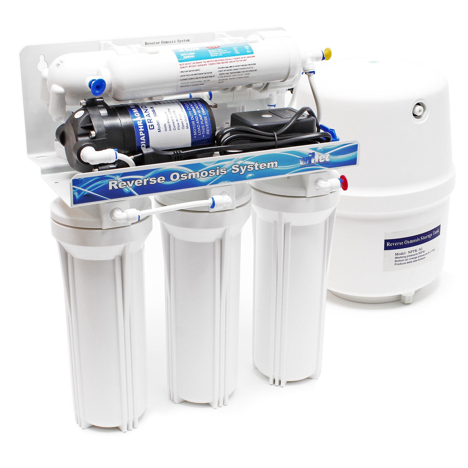 Naturewater Impianto osmosi inversa, filtrazione a 5 stadi 180 l/giorno, con pompa e serbatoio