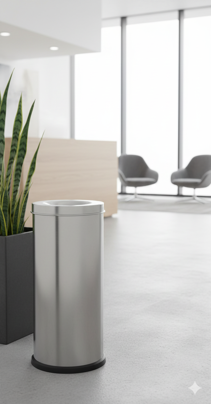 Pattumiera Gettacarte Ø25xh60 cm Autoestinguente in Acciaio Inox Argento