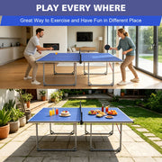 Tavolo da ping pong pieghevole 182 x 91 cm blu, MDF e struttura in acciaio, set completo con rete, 2 racchette e 3 palline