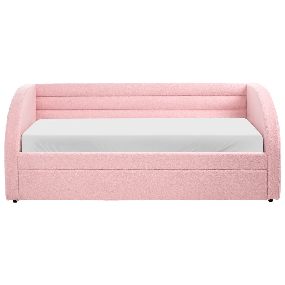 Letto a scomparsa 90 x 200 cm rivestito in bouclé rosa rete a doghe letto da giorno camera dei bambini camera degli ospiti