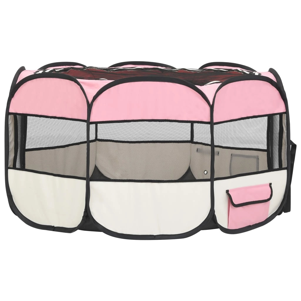 Box pieghevole per cani con borsa per il trasporto 125 x 125 x 61 cm rosa 02_0001731