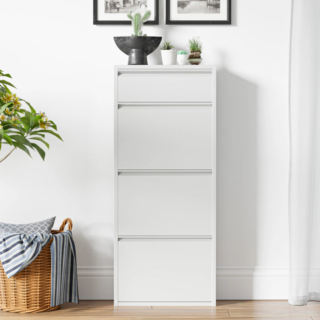 Scarpiera Sokndal con 3+1 Contenitori Ribaltabili Portascarpe in Metallo - Bianco [en.casa]