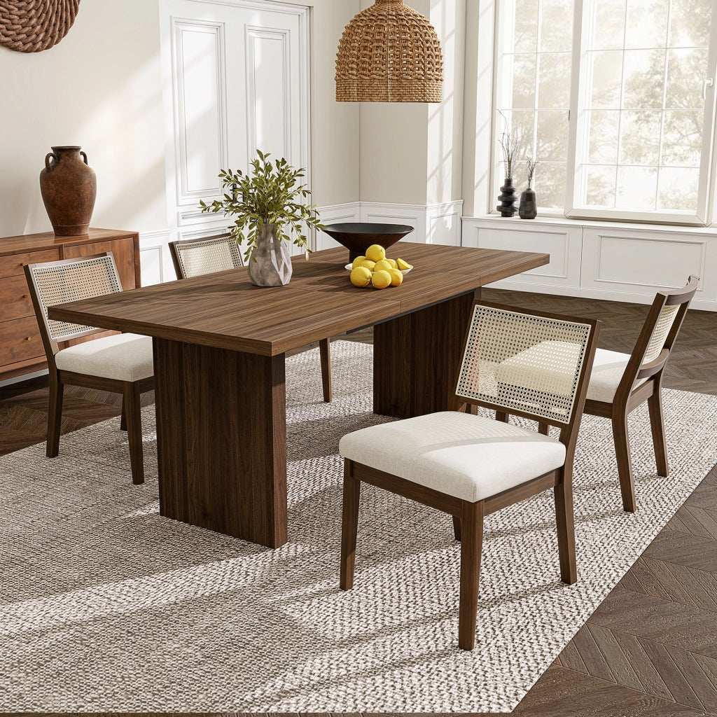 Sedie da Pranzo in Legno Massello con Schienale in Rattan ¨C MINIMAL ¨C Noce, Set 6 Pezzi