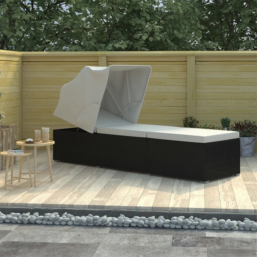 Lettino Prendisole Tettuccio e Cuscino Polyrattan Bianco Crema 46246