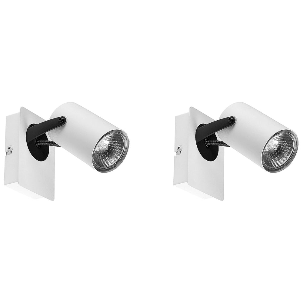 Set di 2 lampade da parete in metallo bianco con paralume regolabile industriale