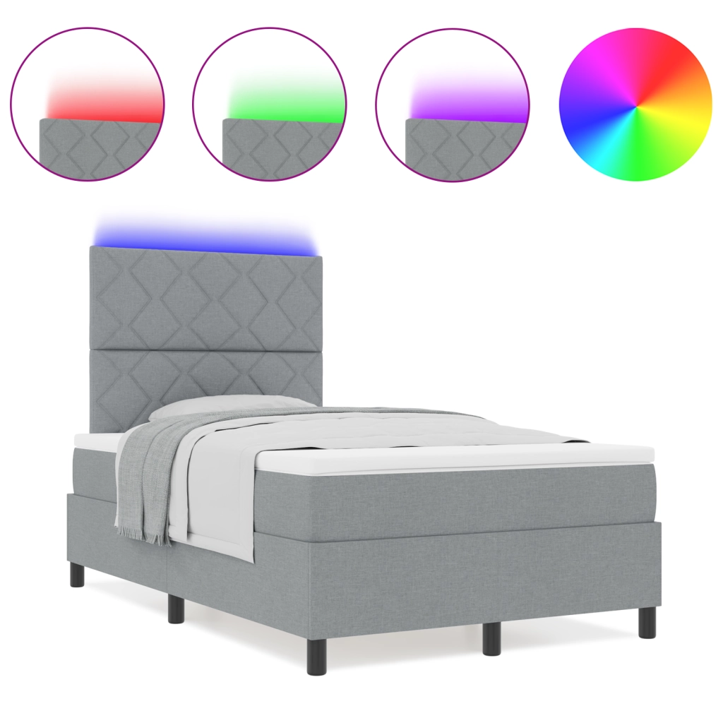 Letto Box Spring con Materasso & LED Grigio Chiaro 120x200 cm Tessuto