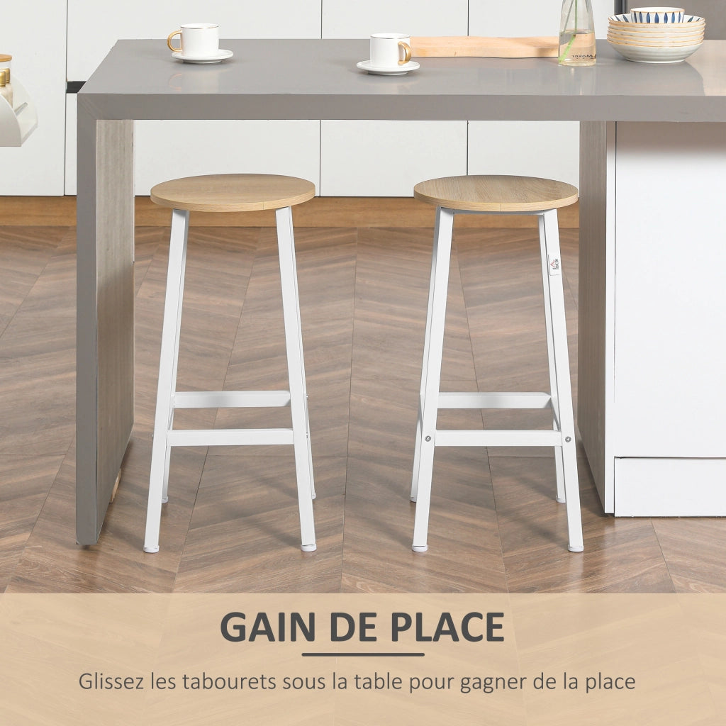 Sgabelli Moderni con Reposepiedi ¨C zephmum ¨C Bianco e Effetto Legno 65 cm