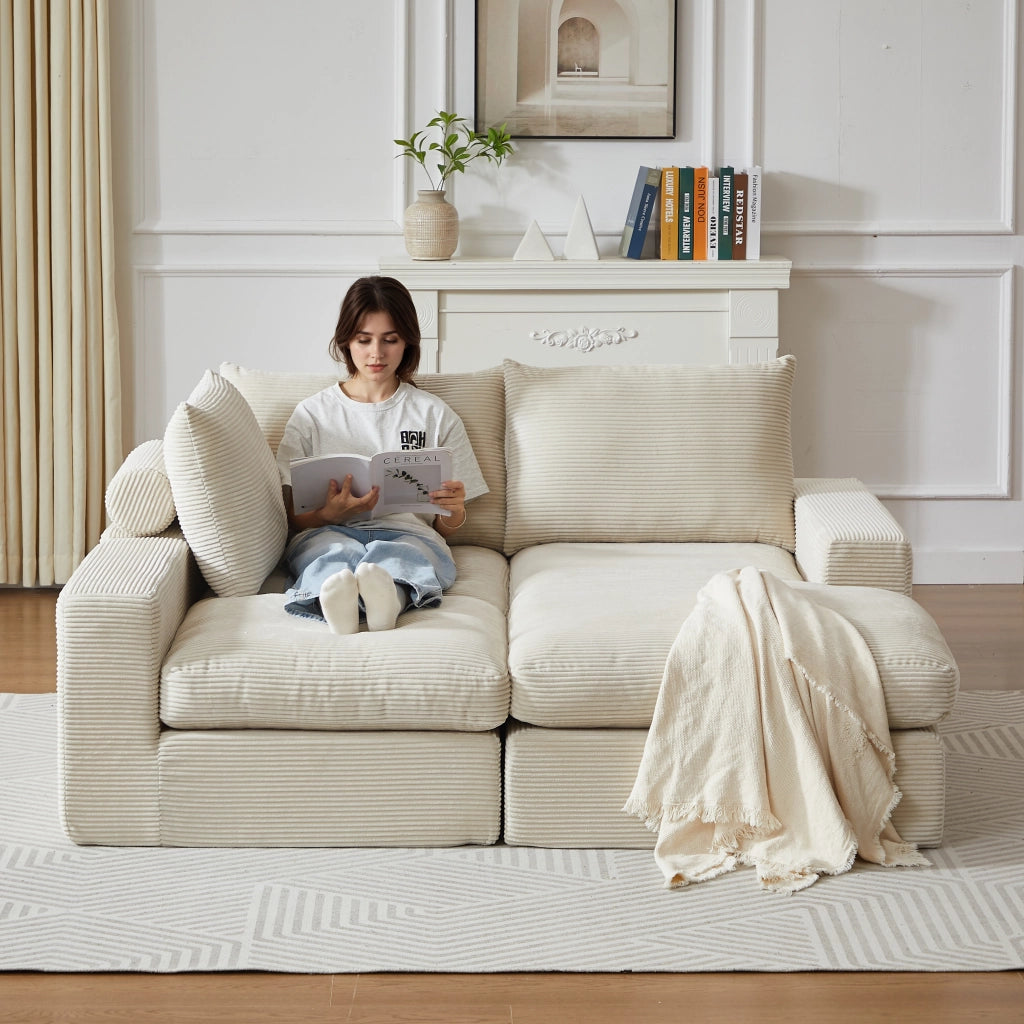 Divano Angolare con Chaise Longue in Tessuto a Coste e Cuscini ¨C MINIMAL ¨C Grigio