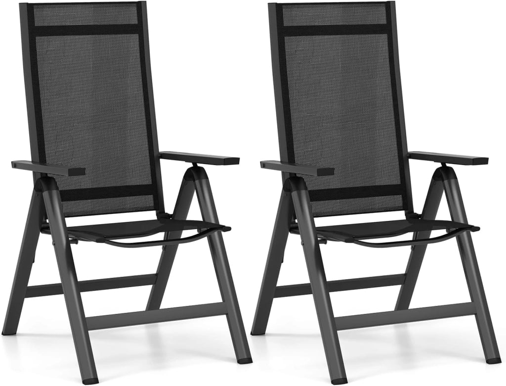 Sedie Pieghevoli da Patio, Sedie in Metallo con Schienale Regolabile su 7 Posizioni, Braccioli, Sedie Reclinabili Portatili per Giardino, Veranda, Piscina, 72,5 x 58 x 107 cm (2)