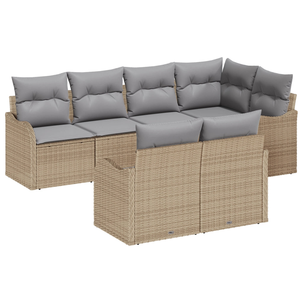 Set Divani Giardino 7 pezzi con Cuscini Beige Polyrattan