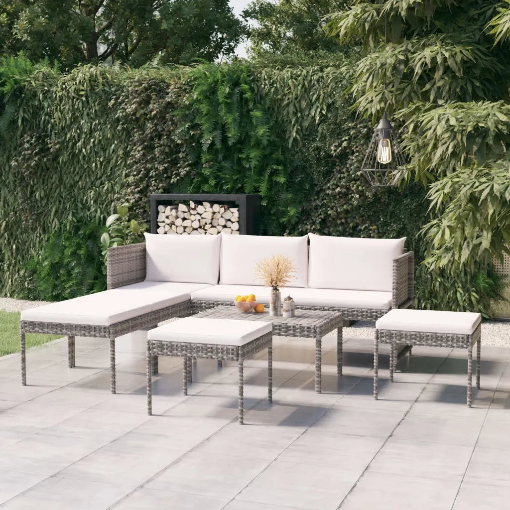 Set Divani da Giardino 6 pz | Set Salotto da Giardino con Cuscini in Polyrattan Grigio