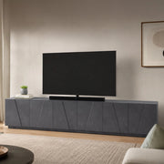Mobile da soggiorno Porta Aemilor, Made in Italy, Credenza per Aemilor da salotto a 6 antine battenti con dettaglio, cm 244x44h46, Grigio Ardesia