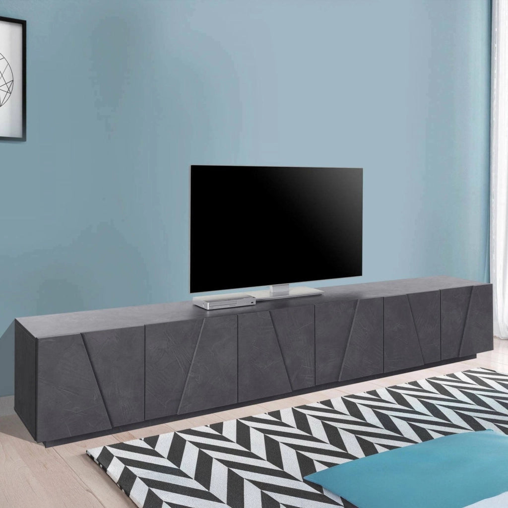 Mobile da soggiorno Porta Aemilor, Made in Italy, Credenza per Aemilor da salotto a 6 antine battenti con dettaglio, cm 244x44h46, Grigio Ardesia