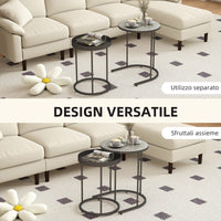 Set 2 Tavolini da Salotto Impilabili in Stile Industriale Ø42x54 cm e Ø36,5x48,5 cm in Legno e Metallo Grigio e Nero