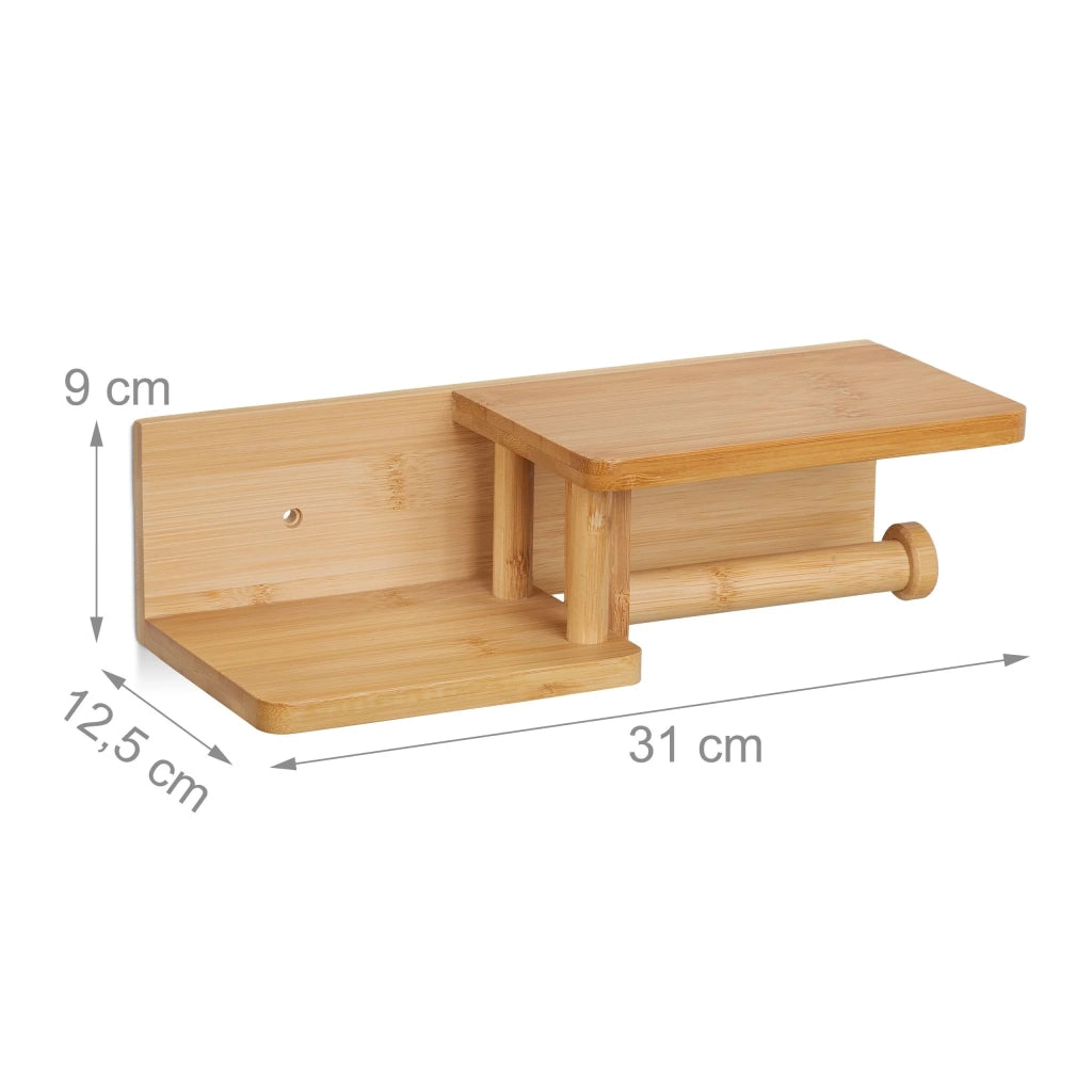Portarotolo carta igienica da parete con mensola 35 x 15 x 10 cm design moderno per bagno in bambù naturale 13_0016388