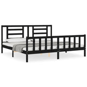Letto matrimoniale | Letto per adulti | Giroletto con Testiera Nero 200x200 cm in Legno Massello
