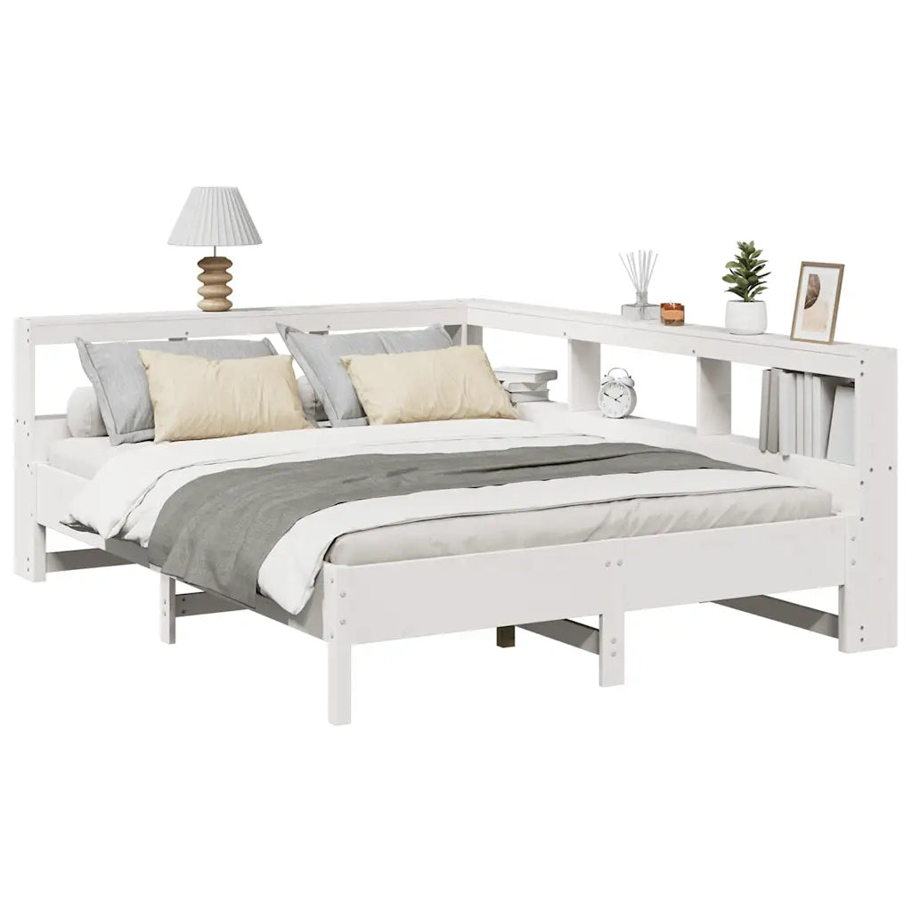 Letto Libreria senza Materasso-Struttura Letto con contenitore Bianco 140x190 cm Legno di Pino 409840