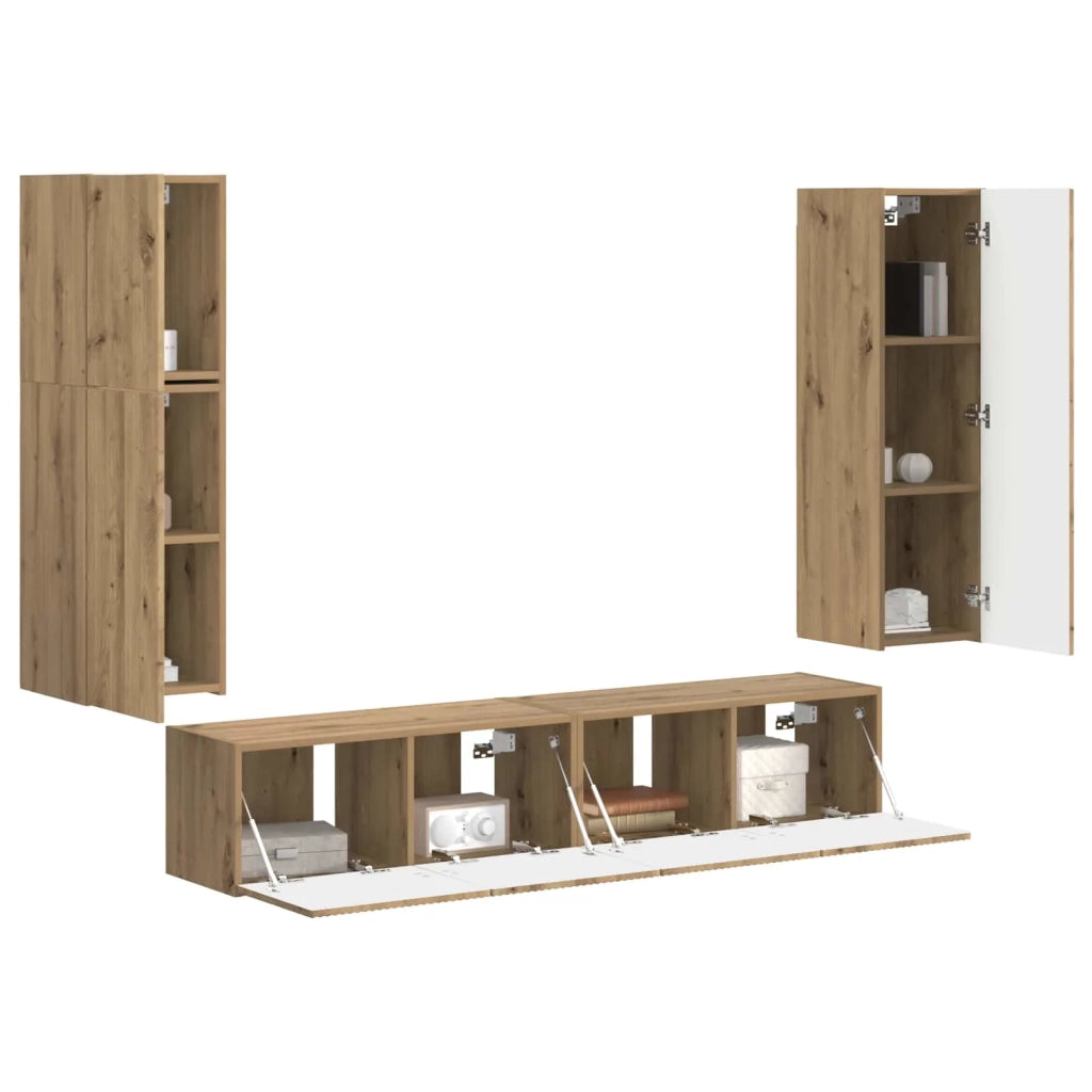 Set mobile TV 4 pz | Armadietto TV | Mobile Porta TV Rovere artigianale Legno multistrato