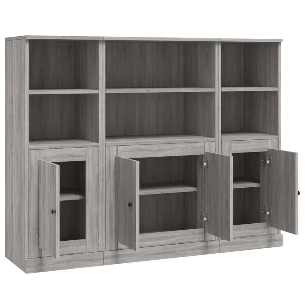 Credenze 3 pz Grigio Sonoma in Legno Multistrato 3185309
