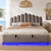 DESMIU Letto contenitore 180 × 200 cm 2 posti con LED, vano idraulico, senza materasso, in velluto, grigio