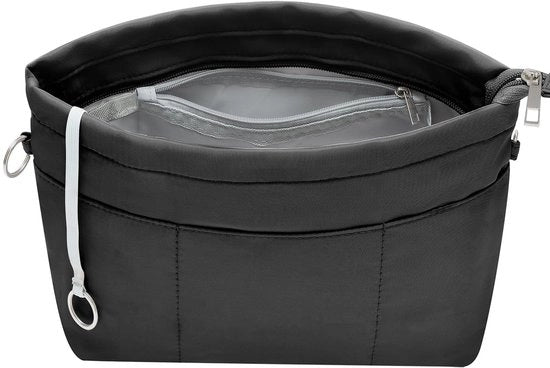Organizzatore per Borse in Nylon, Organizzatore per Borse all'interno di Borse con Borse interne e Cinturino per Chiavi, Nero, Piccolo