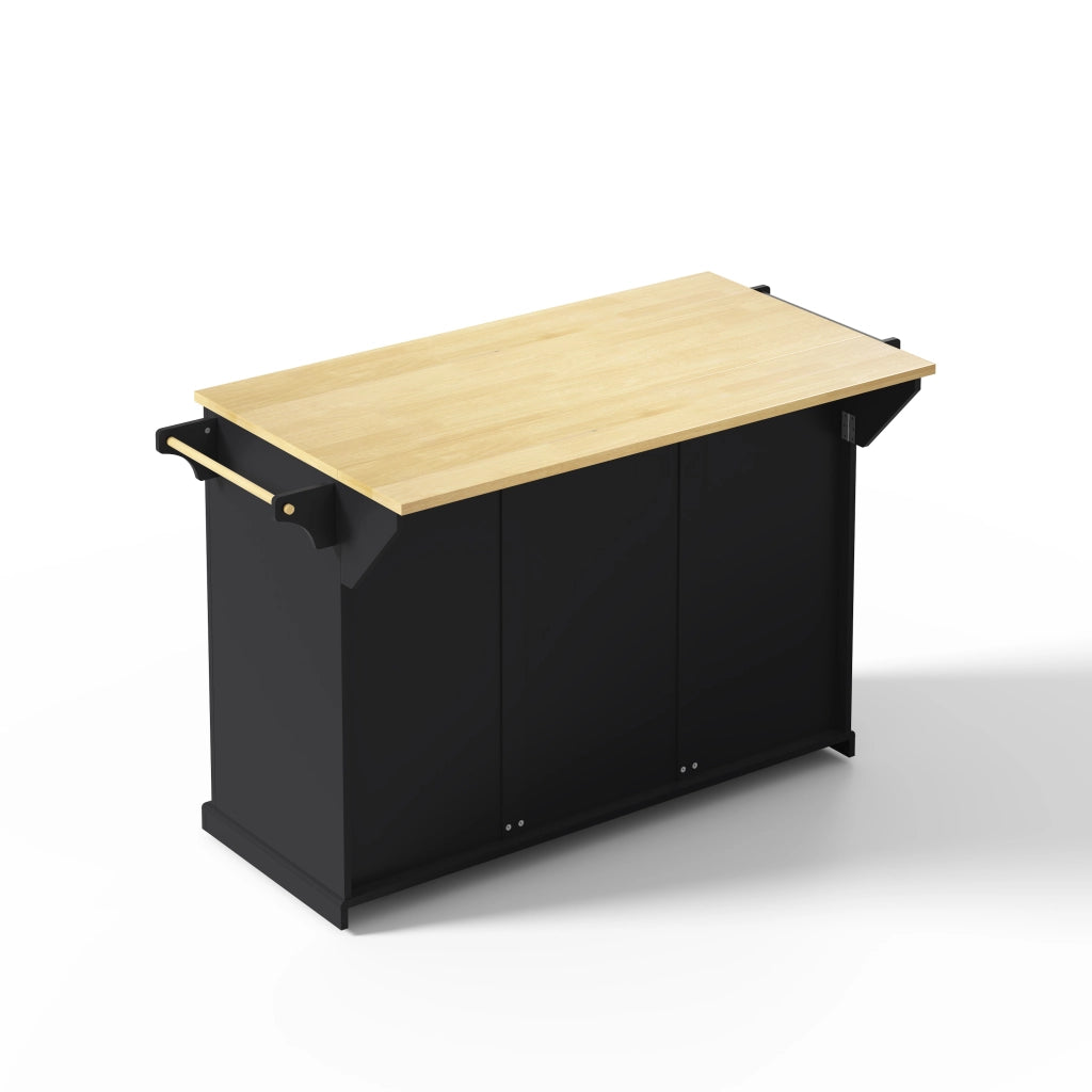 Isola Cucina Mobile 121x49/69x89 cm Nero e Legno con Piano Ribaltabile, 2 Cassetti e Ruote