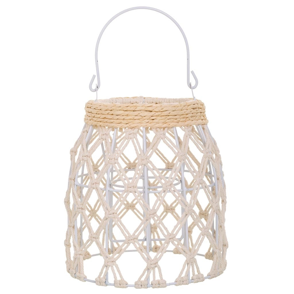 Lanterna in cotone intrecciato e fbira naturale bianca d13x20h