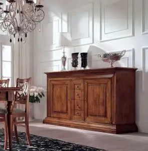 Credenza madia in legno massiccio bugnata arte povera noce Bassano 2 ante 4 cassetti