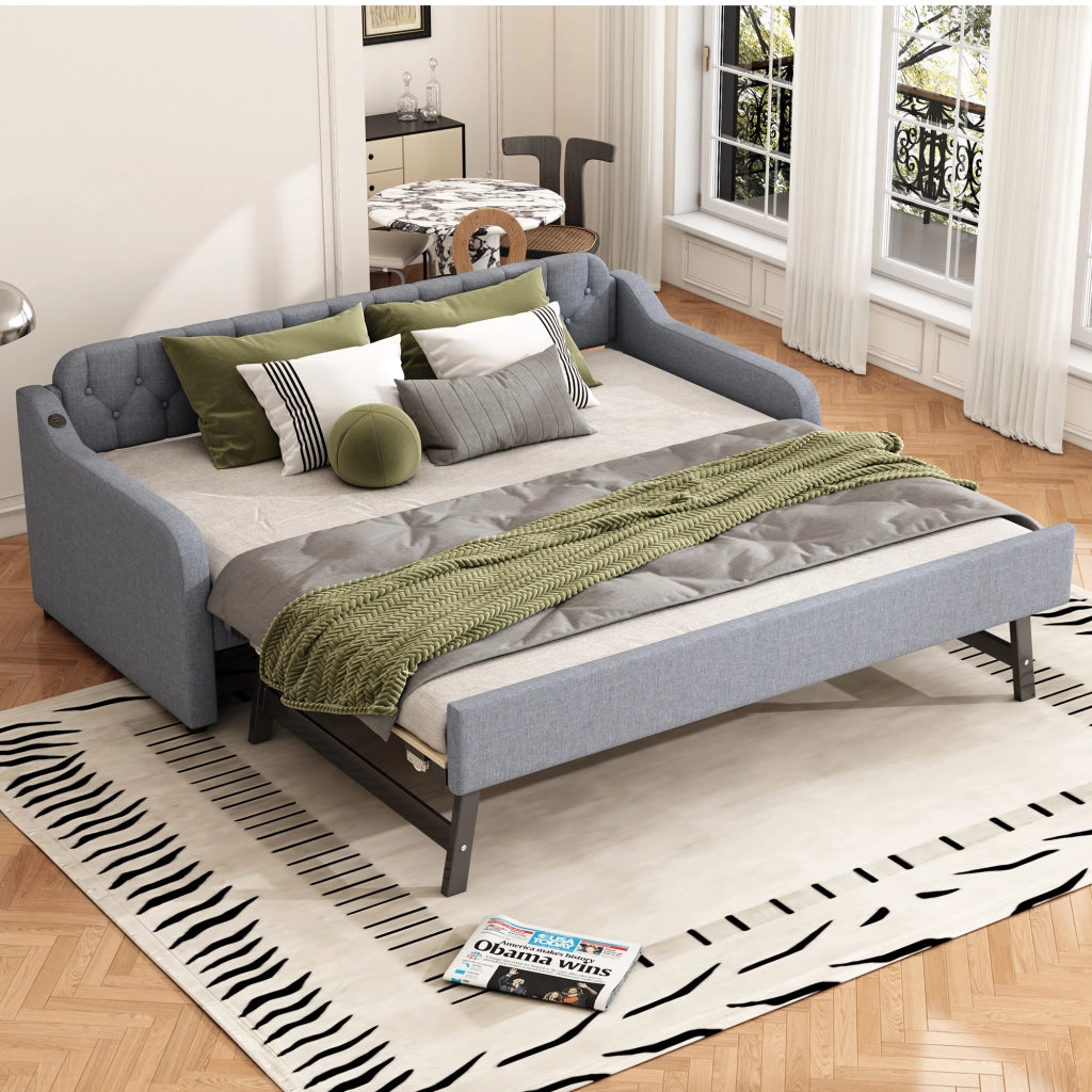 Divano letto con letto estraibile in lino 90x200 cm