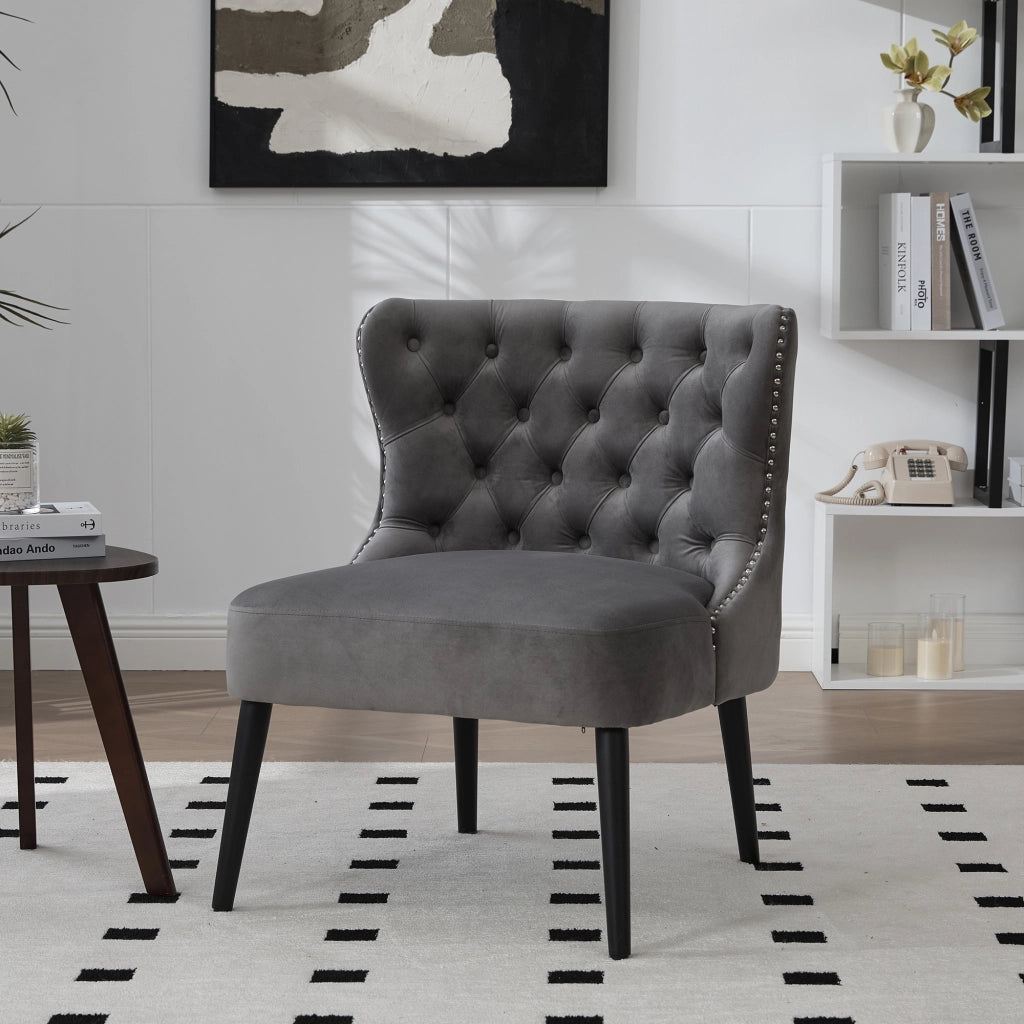 Poltrona in Velluto con Bottoni e Gambe in Legno ¨C MINIMAL ¨C Design Moderno