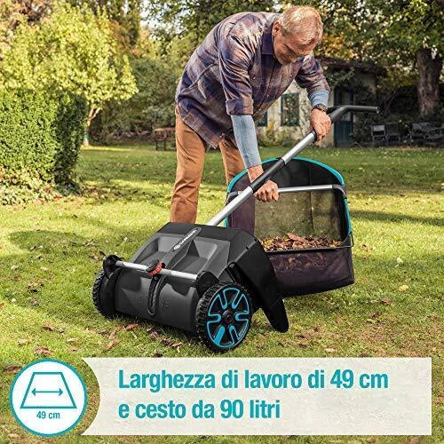Gardena 3565-20 Raccoglitore di Foglie ed Erba a Spinta 49 cm regolazione altezza 8.19 Kg colore Nero Blu Argento