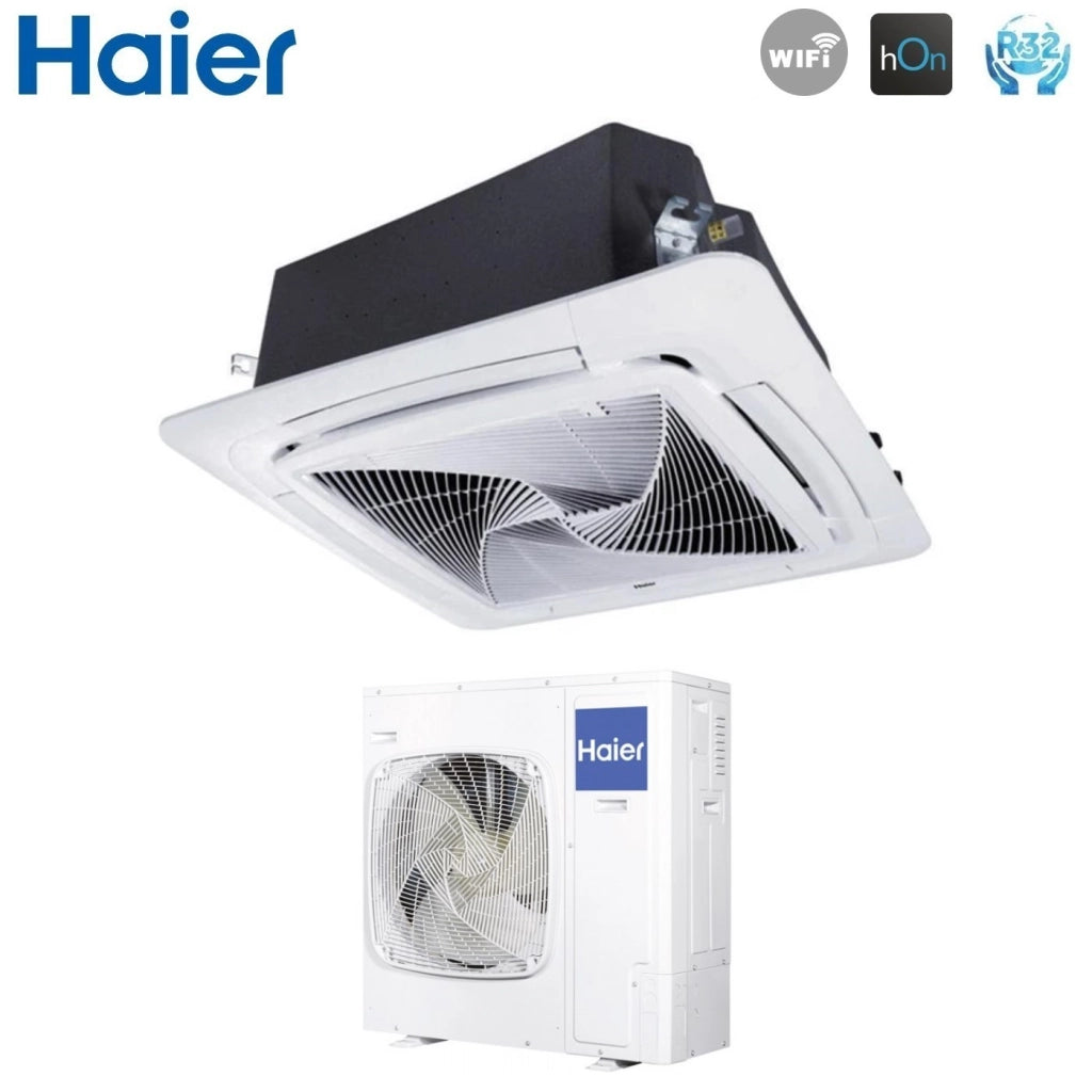 Climatizzatore Condizionatore Haier Cassetta 90x90 Round Flow 36000 Btu ABH105H1ERG Monofase R-32 Wi-Fi Optional con Pannello No Sensor Incluso Nessun Comando