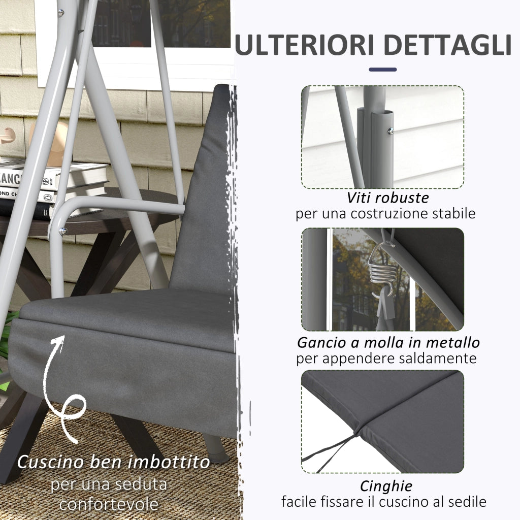 Dondolo 2 Posti con Tavolino ¨C Zephmum ¨C Grigio, Metallo e Poliestere, 175x110x165 cm