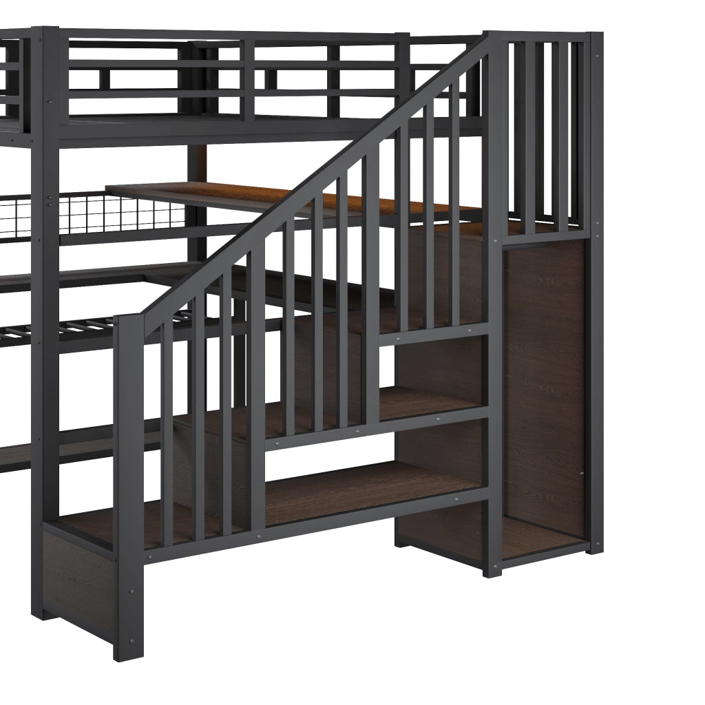 LETTO a soppalco gaming 140x200 cm MDF e metallo nero con LED, scrivania e armadio