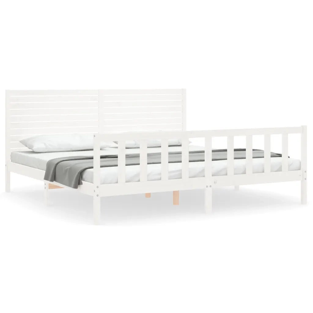 Giroletto Testiera Bianco Super King Size-Struttura Letto in Legno Massello 795396