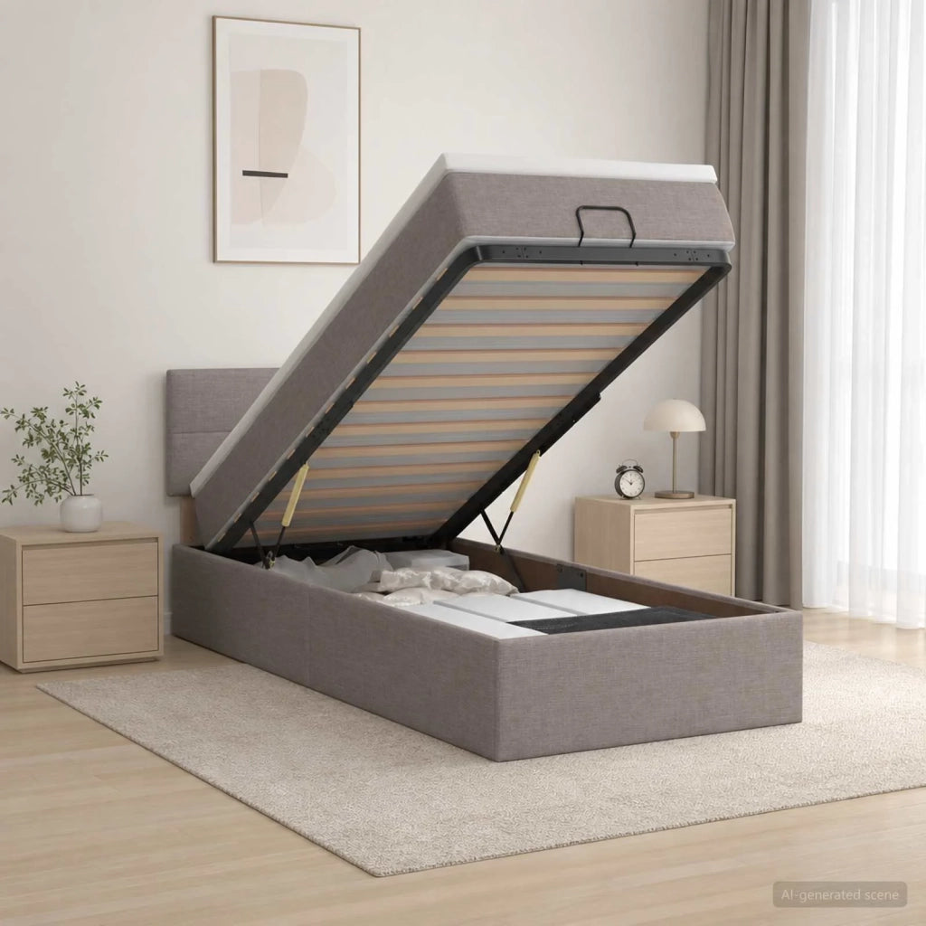 Letto ottomano con materasso Tortora 90 x 200 cm Tessuto 3456299